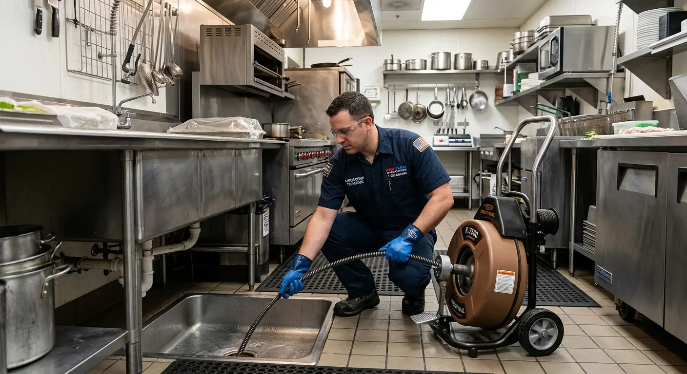 Commercial drain cleaning service in a restaurant kitchen in Harrington Park