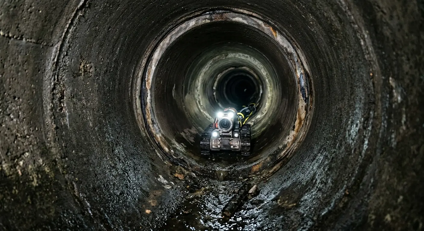 Robotic sewer camera inspecting pipe interior for Sewer Line Cleaning in Harrington Park